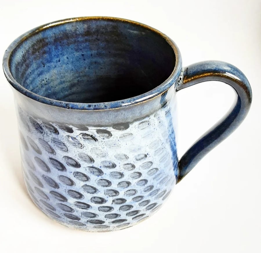 Large Blue Patterned Glazed Mug - Hand Thrown Stoneware Ceramic Mug 
