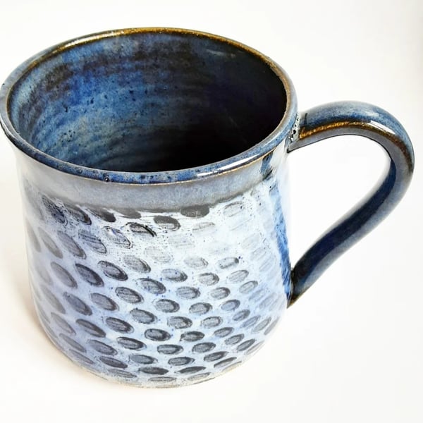 Large Blue Patterned Glazed Mug - Hand Thrown Stoneware Ceramic Mug 