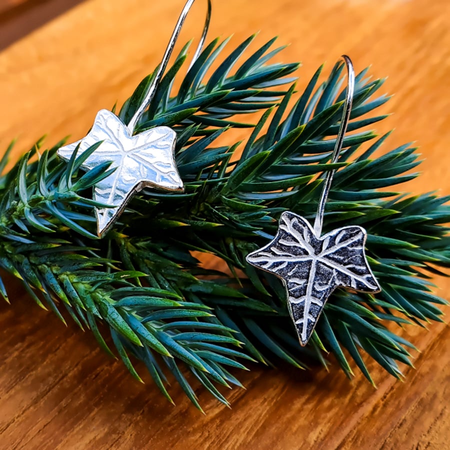 Fine Silver Ivy Leaf Earrings