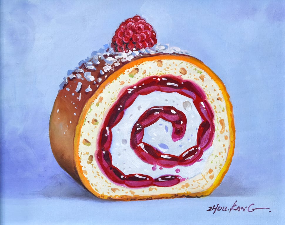 Swiss Roll Oil Painting - Original & Framed- A Gift to Bring Smiles!