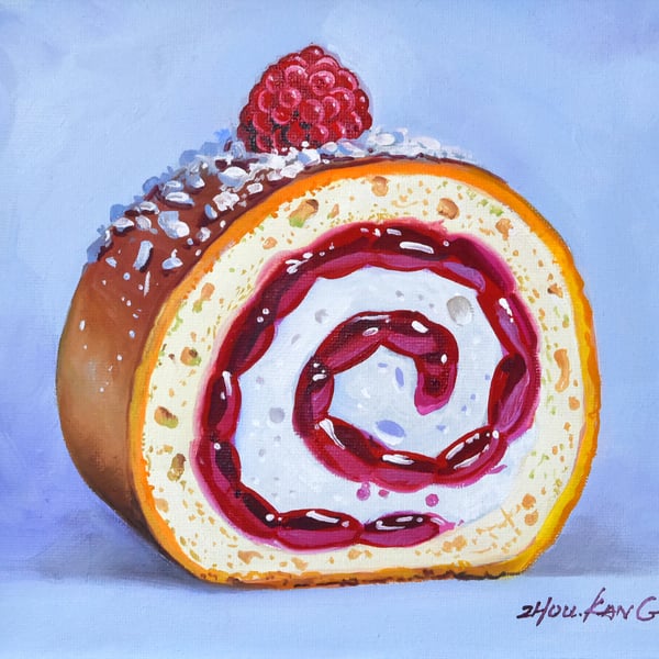 Swiss Roll Oil Painting - Original & Framed- A Gift to Bring Smiles!