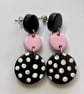 Bespoke Pink and Black Polka Dot Drop Earrings - Image 3