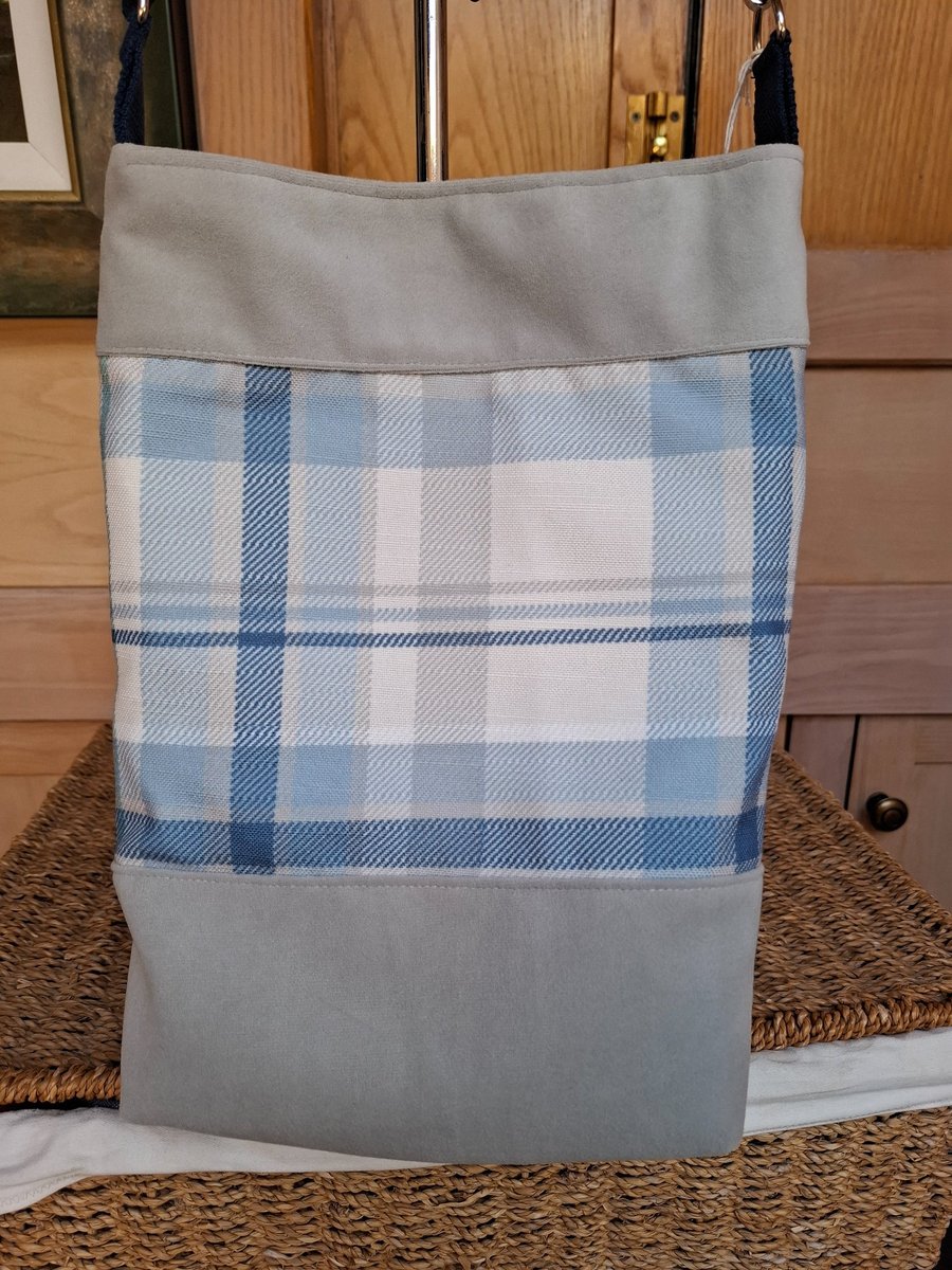 Grey velvet and tartan bag