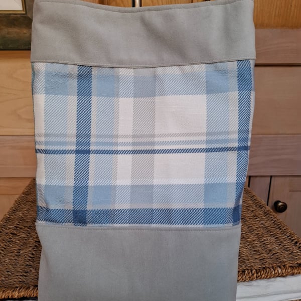 Grey velvet and tartan bag