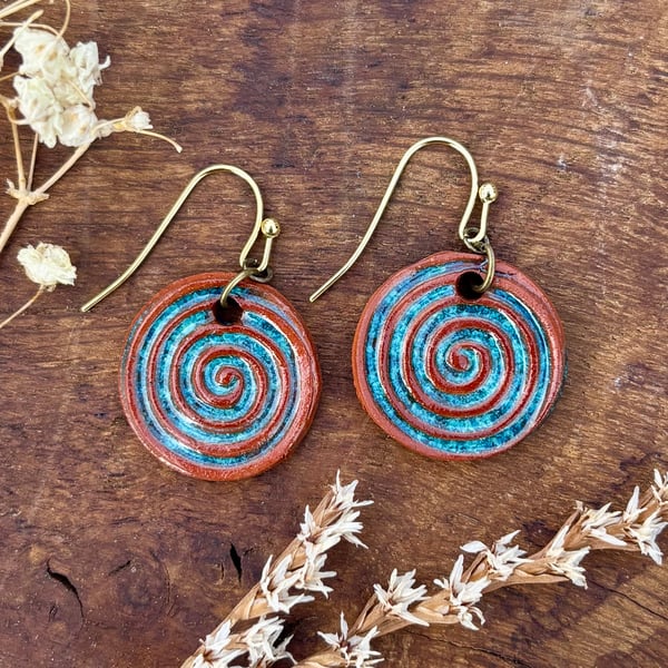 Handmade Turquoise Ceramic Earrings: Glazed Clay Dangle, Hypoallergenic Hooks