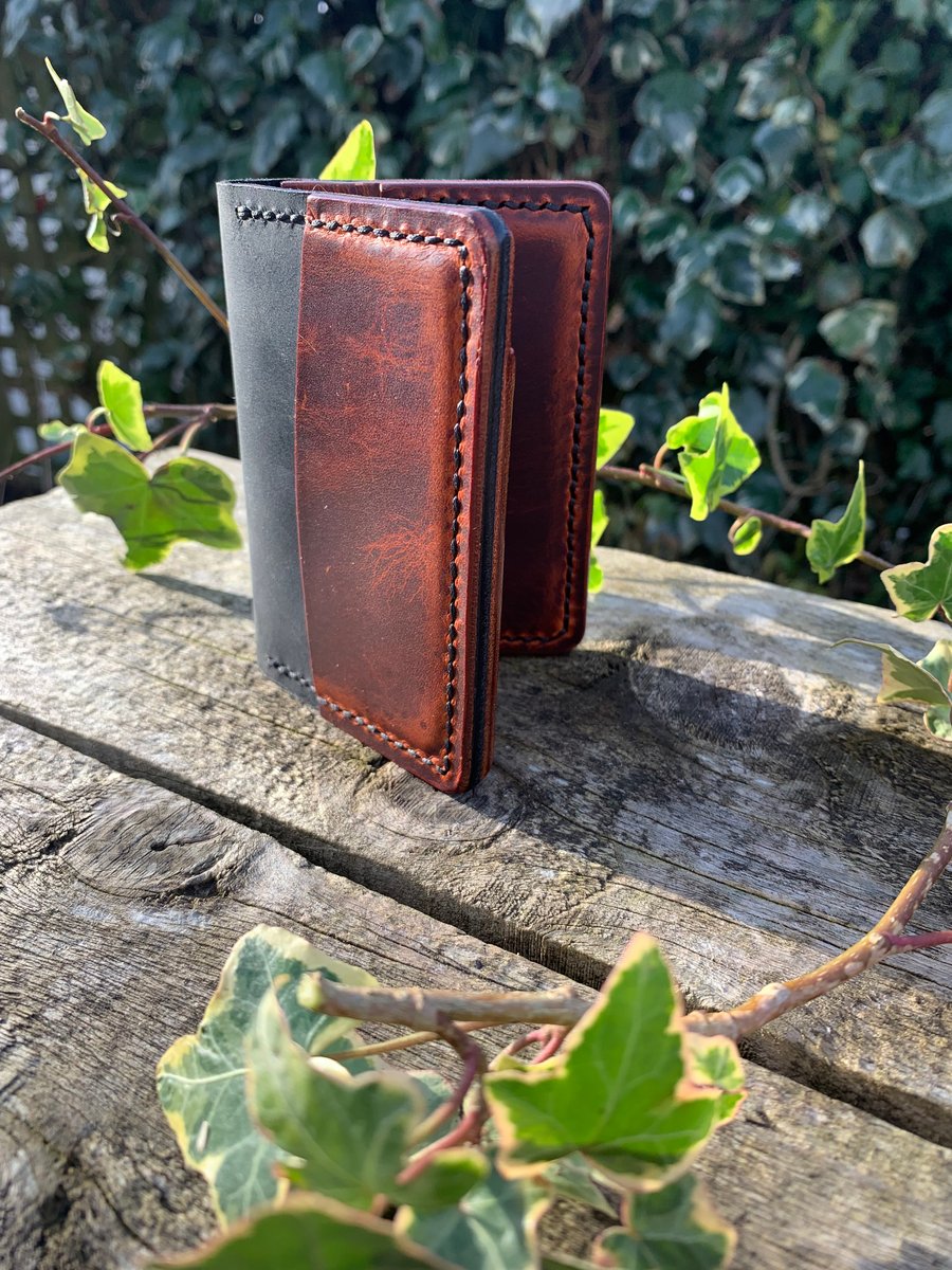 Leather wallet  bifold in brown and black compact and slim for cards and cash