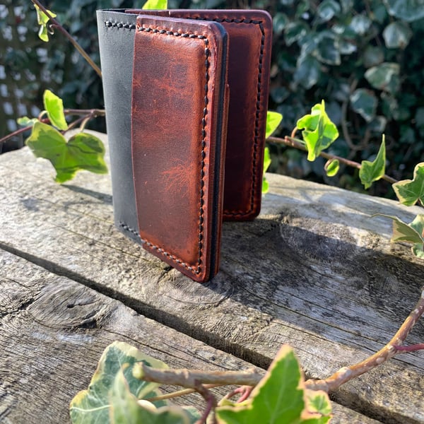 Leather wallet  bifold in brown and black compact and slim - Father’s Day