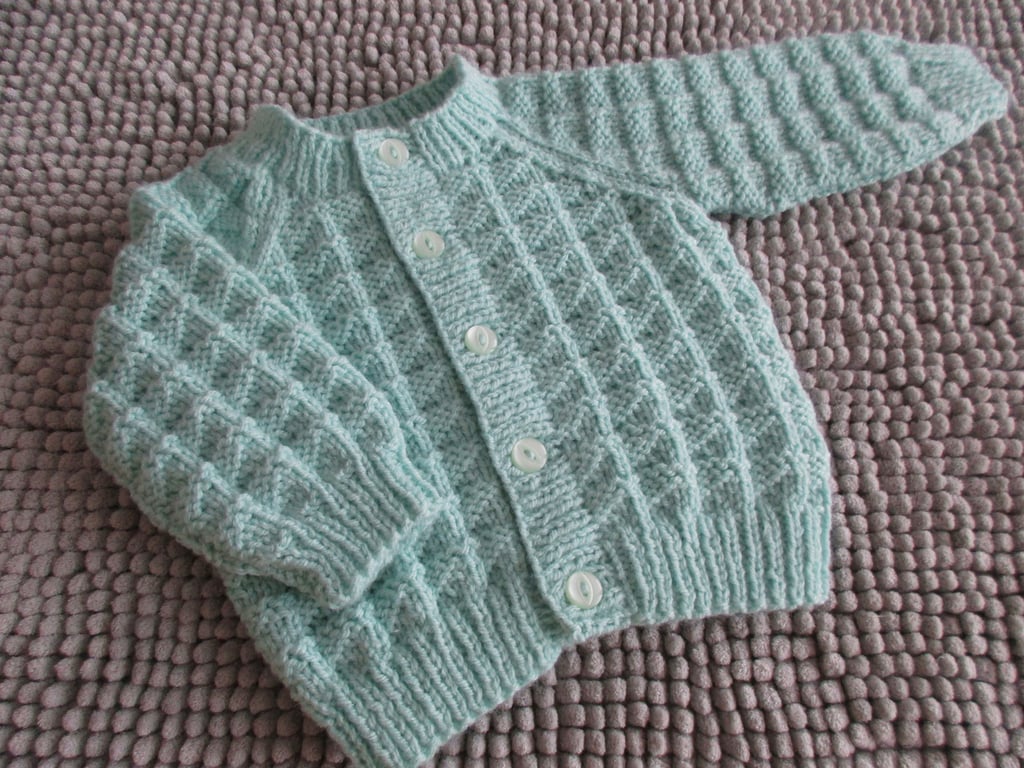 18" Boys Mint Round Neck Triangle Patterned Baby Cardigan