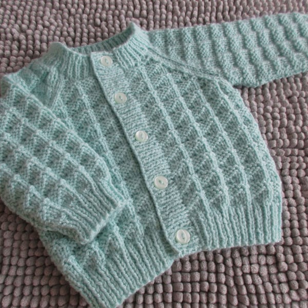 18" Boys Mint Round Neck Triangle Patterned Baby Cardigan