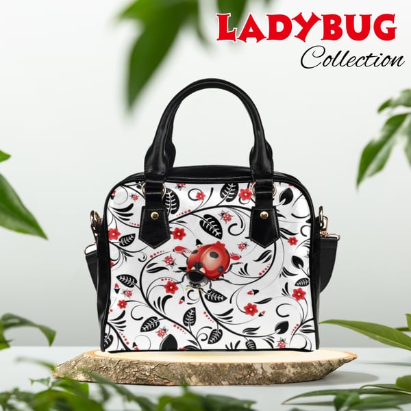 Ladybug Floral Inspired PU Leather Shoulder Bag.