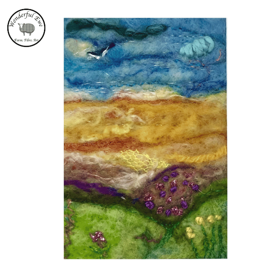 Mini landscape summer wet felt needle felt fibre art embroidery felt painting