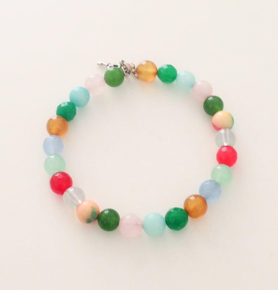 Multi Coloured Gemstone Bead Bracelet 