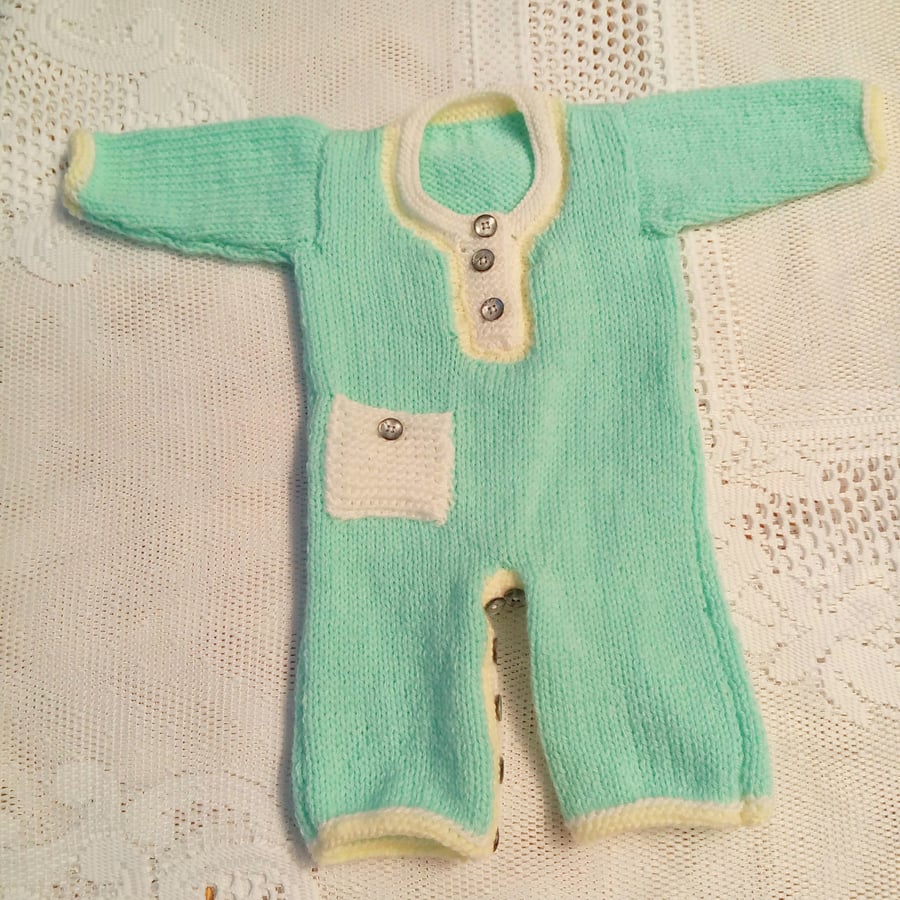 Baby's Hand Knitted Short Sleeved All in One, Baby's Dungarees, New Baby Gift 