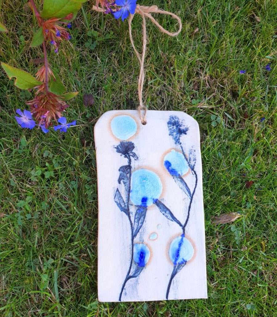 Botanical Blue Ceramic Wall Plaque