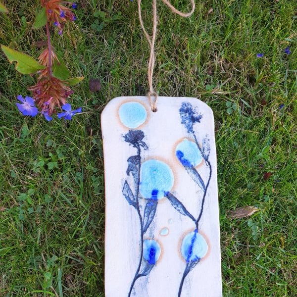 Botanical Blue Ceramic Wall Plaque