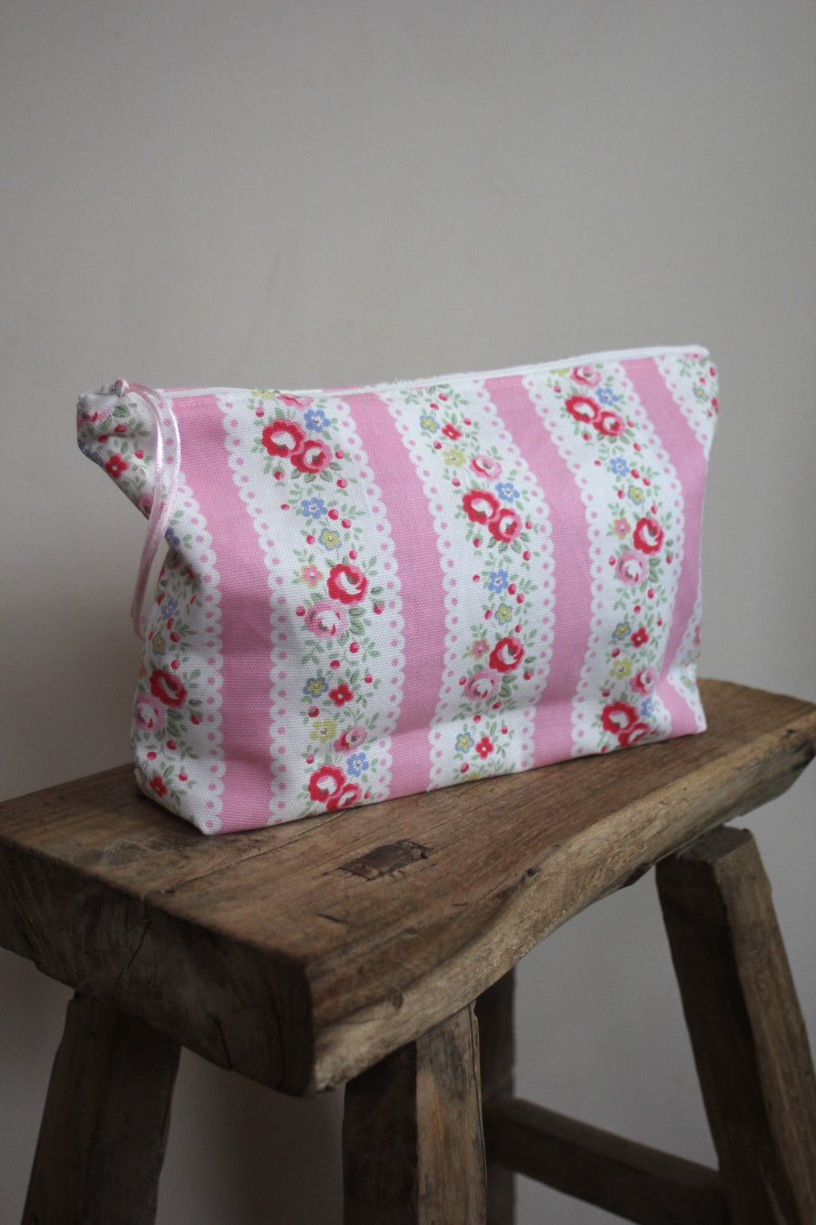 Cath Kidston pink floral lace stripe zip up pouch - postage inc