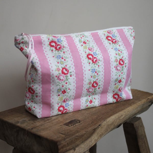 Cath Kidston pink floral lace stripe zip up pouch - postage inc