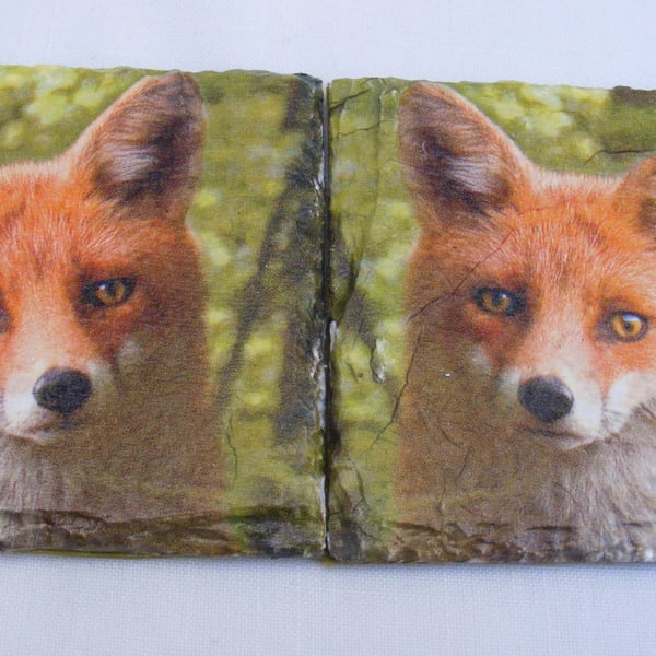 Set of 2 fox decoupaged slate coasters.