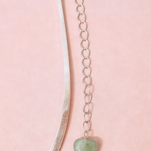 Silver-Plated Bookmark with Gemstone Heart on a Chain