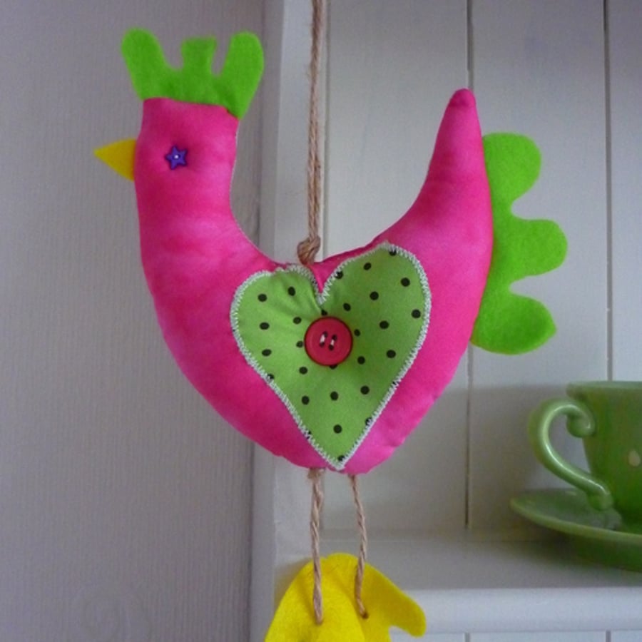Shabby Chic/Kitsch/Prim Hanging Chicken Spotty with Hearts