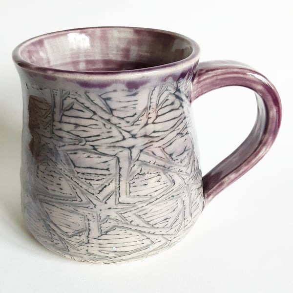 Purple Grey Patterned Mug -Hand Thrown Stoneware Ceramic Mug