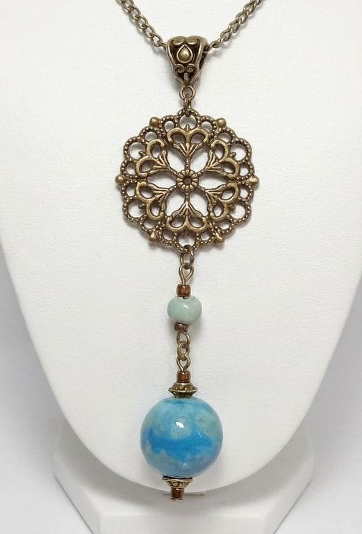 Ceramic & Bronze Victorian Style Necklace