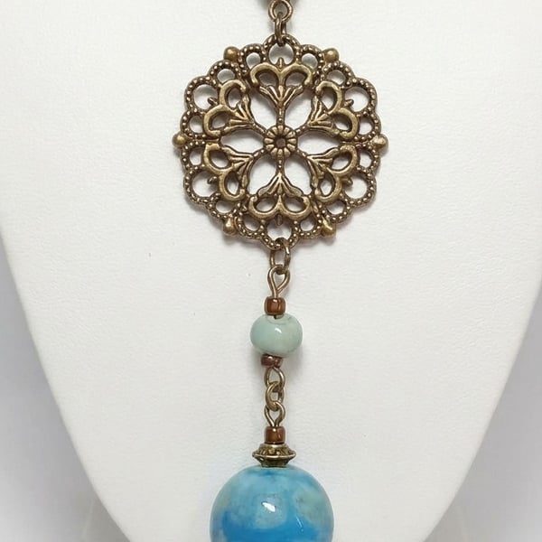 Ceramic & Bronze Victorian Style Necklace