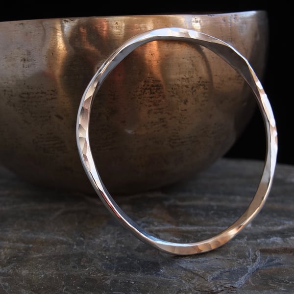 Sterling silver wonky bangle - hammered silver bracelet - hallmarked 