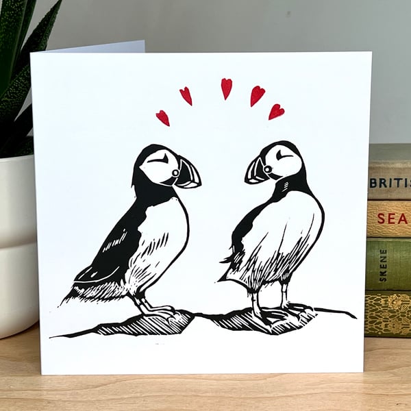 Puffin Lino Printed card 