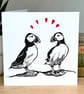 Puffin Lino Printed card 
