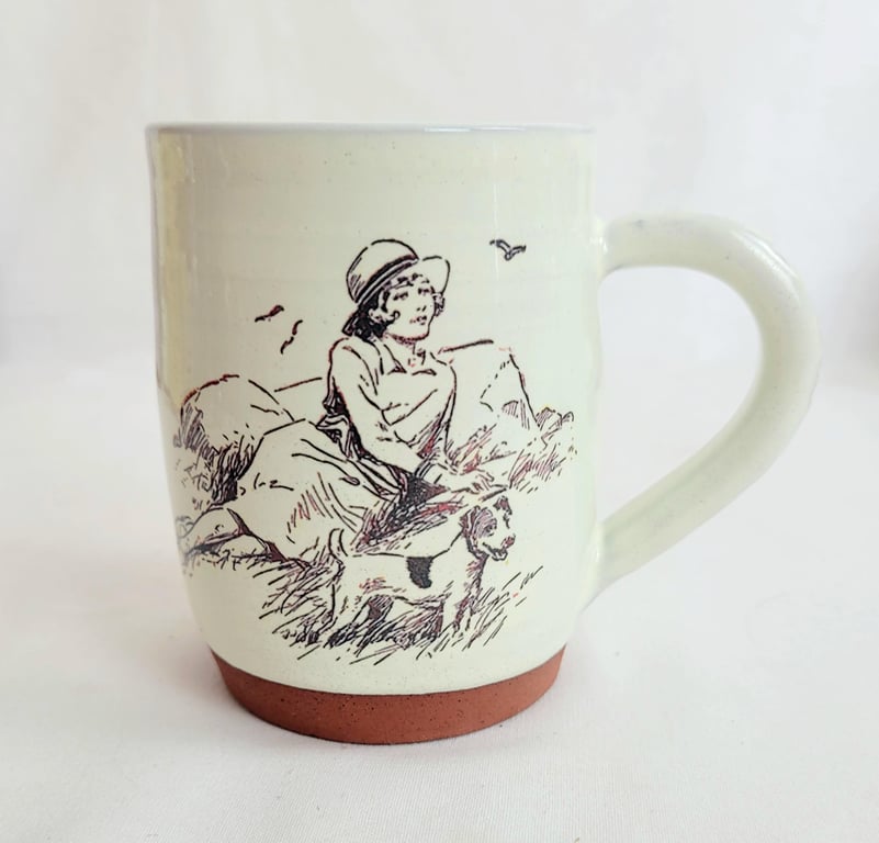 Handmade mug with vintage illustration and quotation, seaside mug