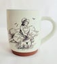 Handmade mug with vintage illustration and quotation, seaside mug