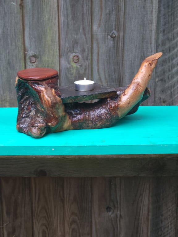 Hand-carved rustic wood pipe stand