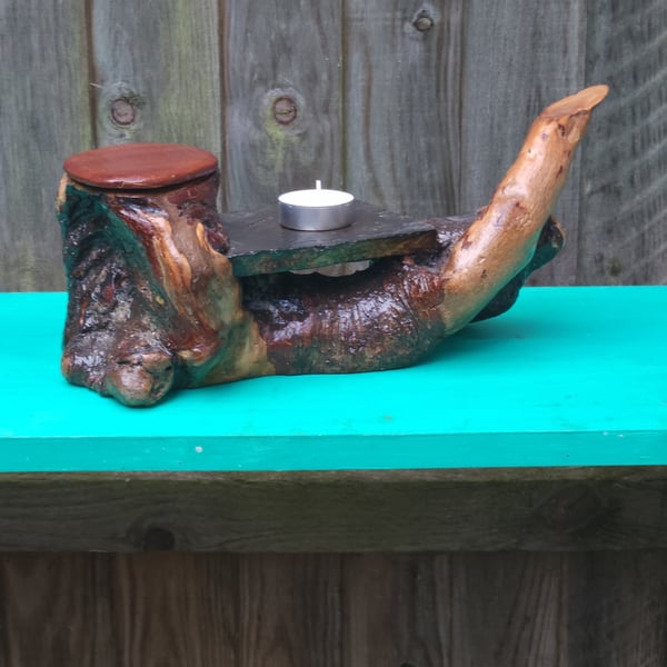 Hand-carved rustic wood pipe stand