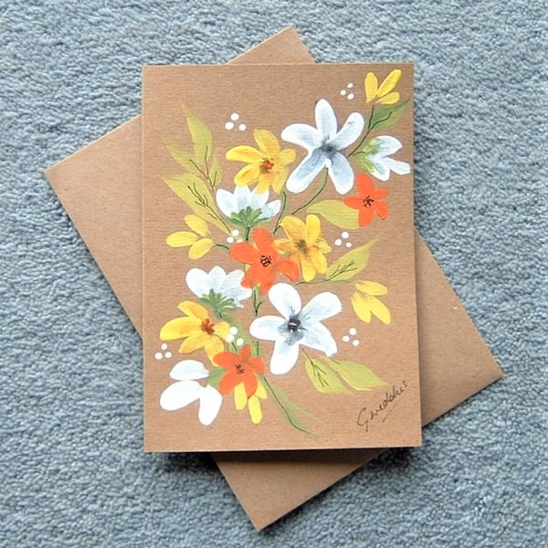 original art hand painted floral greetings card... - Folksy