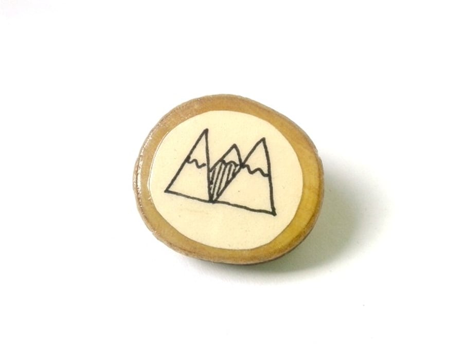 Illustrated Mountain Wooden Circle Ring