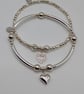 Sterling Silver Stretch Bracelet Set With Love Heart Charms