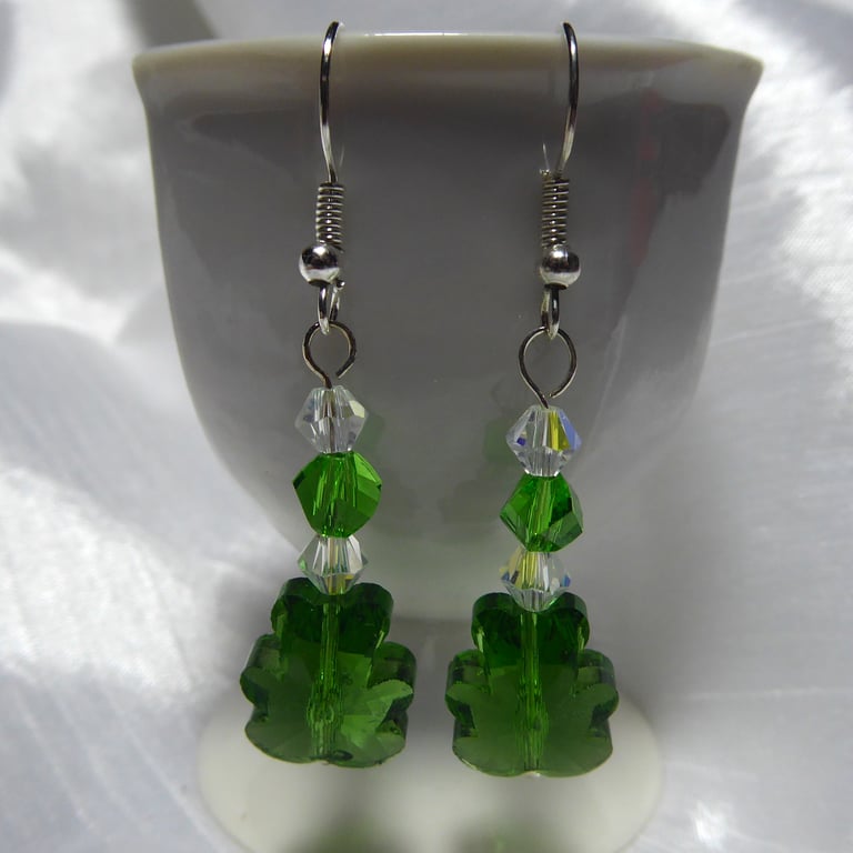  Crystal Glass Teddy Bear Earrings Green
