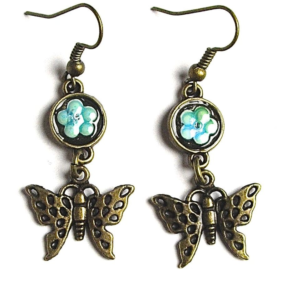 Bronze Forget-me-not Butterfly Earrings - Free Post