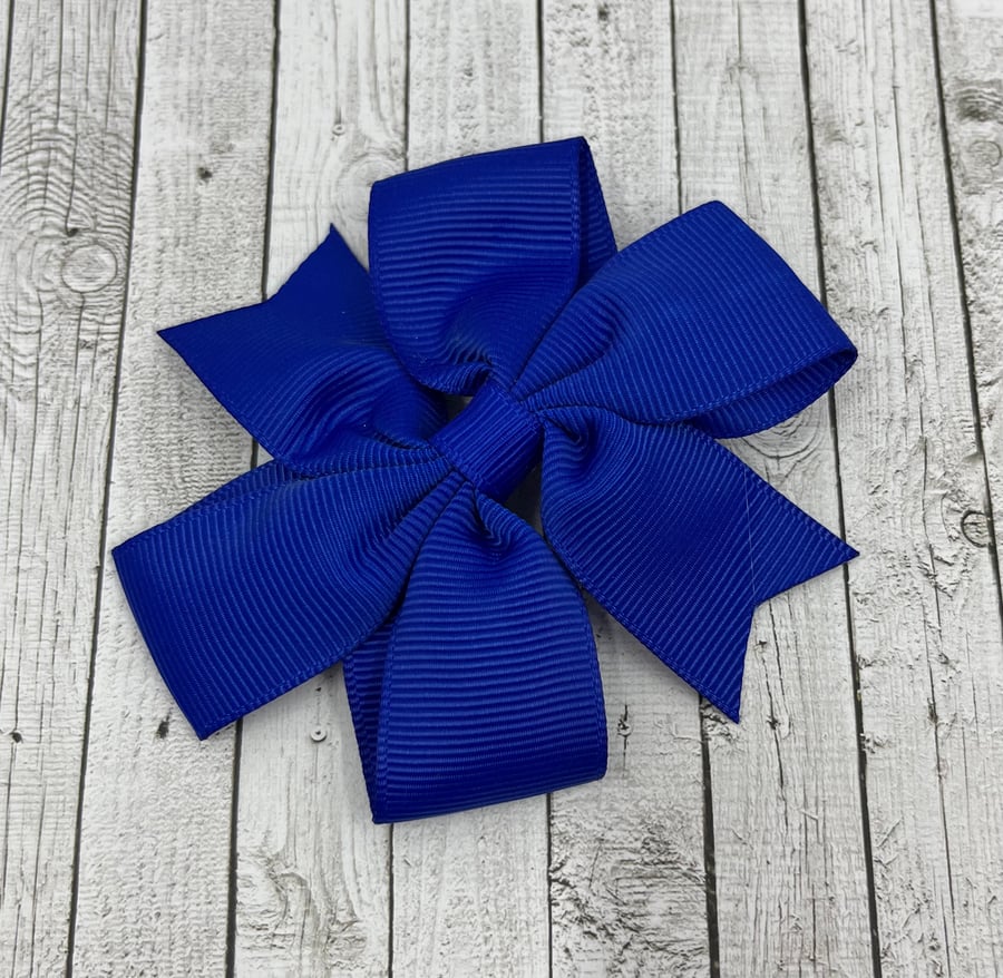 Small Cobalt Blue Pinwheel (Coat tail) 3 inch Bow on clip