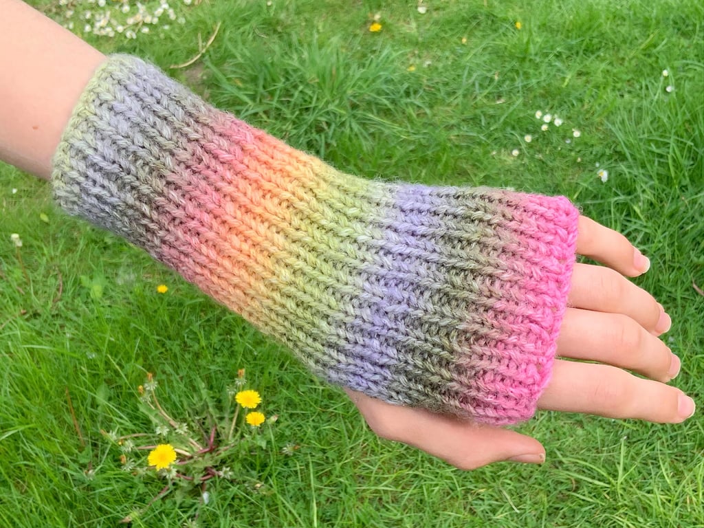 Fingerless Gloves. Rainbow Gloves. Gloves. Wrist Warmers. Hand Knitted Gloves.