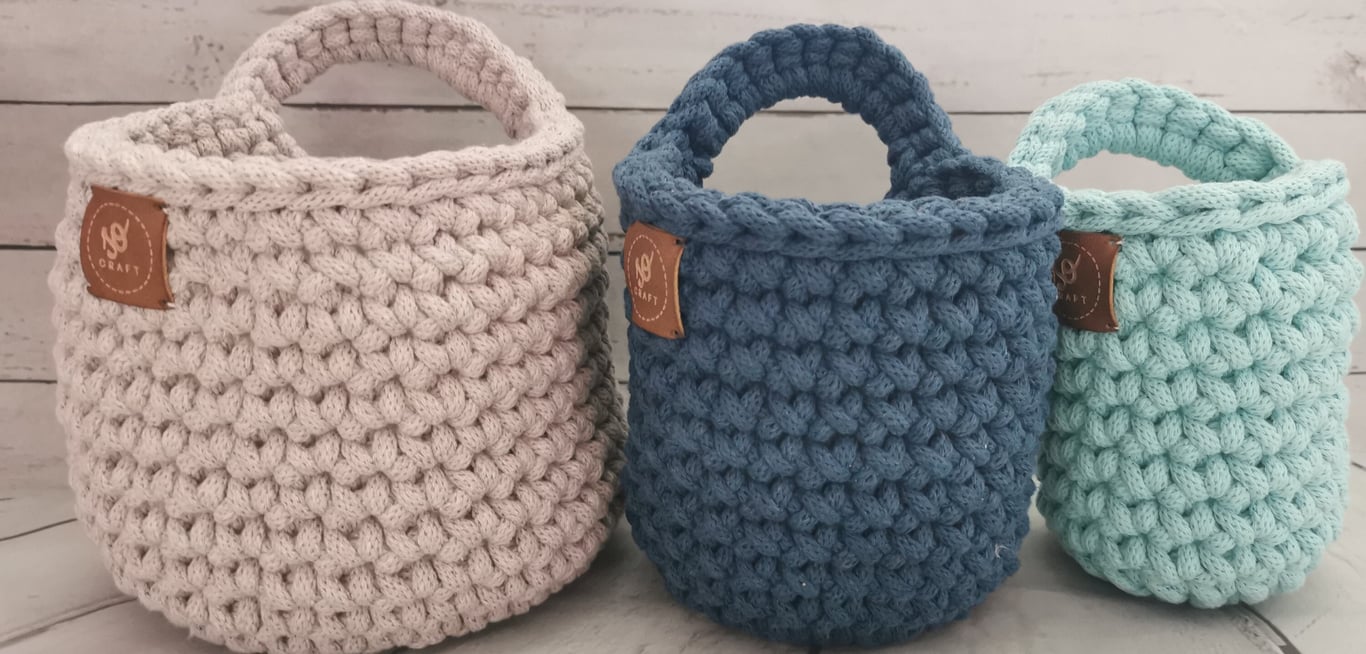 Medium Hanging Basket: handmade, crochet  Storage