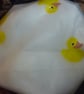 Luxery Yellow Rubber Duck Shower Cap Ajustable Large Size Waterproof Silk Trim - Image 1