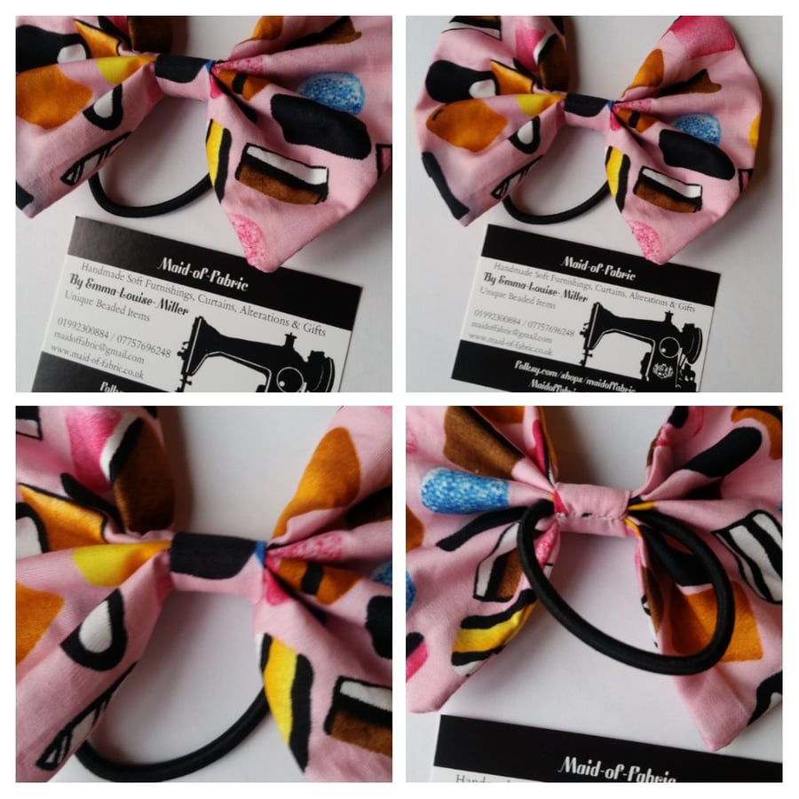 Hair bobble bow band in pink all sorts fabric. 3 for 2 offer.  