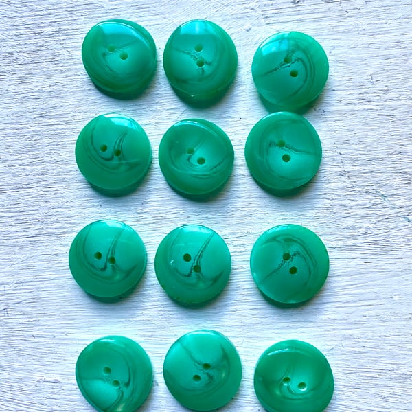 12 green buttons 1.5cm flat with 2 holes