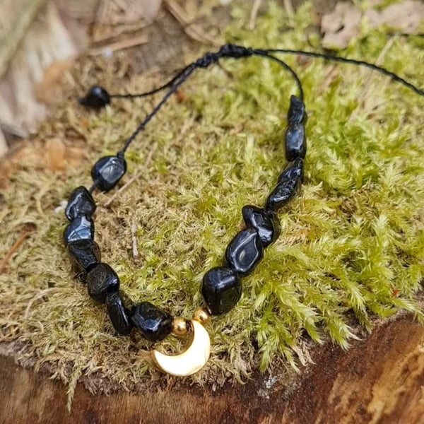 Obsidian with surgical steel half moon charms