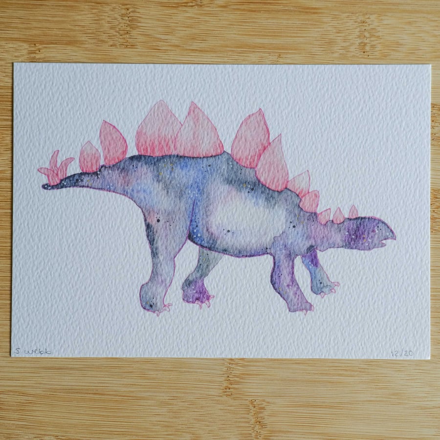 Stegosaurus,  dinosaur art print, watercolour galaxy 
