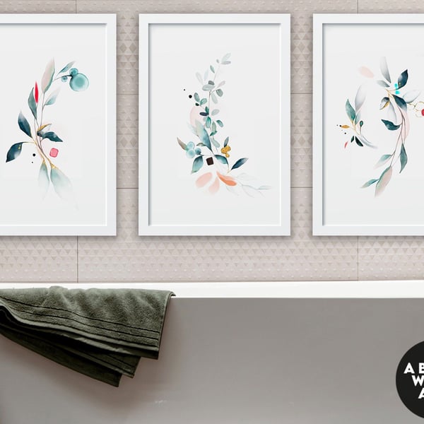 Spa Bathroom Art, Botanical Bathroom, Plant Print Set of 3, Bohemian Decor, Rela