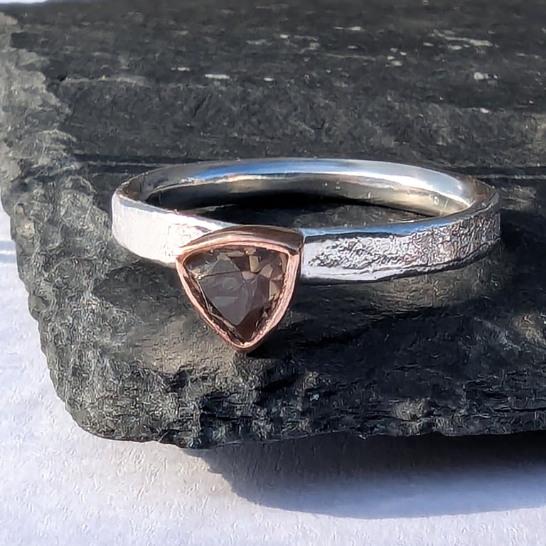Recycled Sterling Silver and 9 carat Rose Gold Smokey Quartz Ring