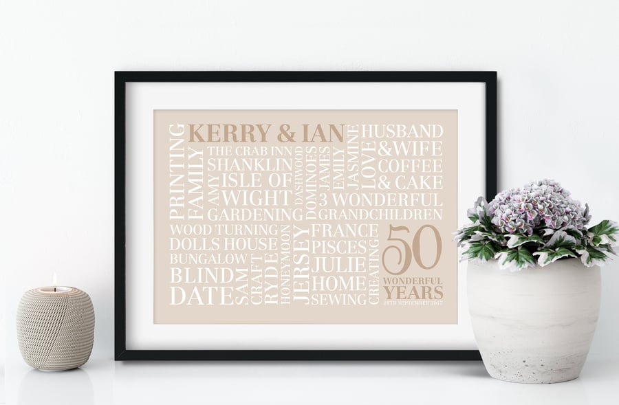 Personalised  Golden Anniversary Word Art - 50 years - AN502